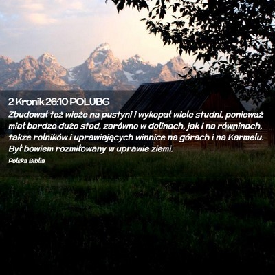 Picture 02 - 2 Kronik 26:10 POLUBG - Zbudował też wieże na pustyni i wykopał wiele - Bible Verse Picture
