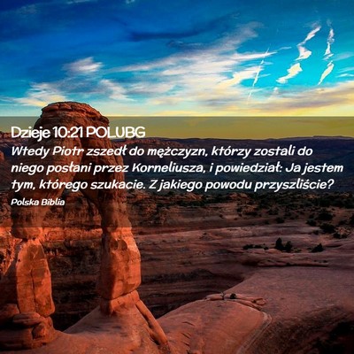 Picture 02 - Dzieje 10:21 POLUBG - Wtedy Piotr zszedł do mężczyzn, którzy - Bible Verse Picture