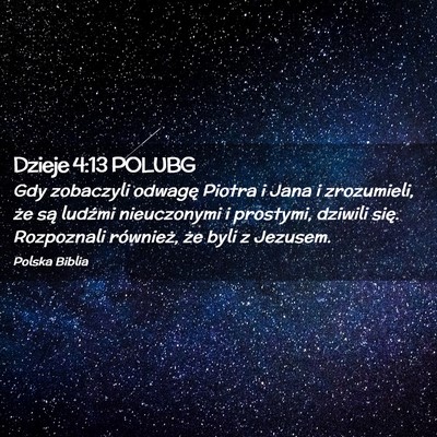 Picture 02 - Dzieje 4:13 POLUBG - Gdy zobaczyli odwagę Piotra i Jana i zrozumieli, - Bible Verse Picture