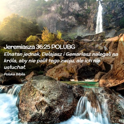 Picture 02 - Jeremiasza 36:25 POLUBG - Elnatan jednak, Delajasz i Gemariasz nalegali na - Bible Verse Picture