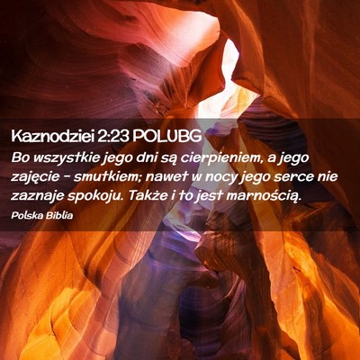 Picture 02 - Kaznodziei 2:23 POLUBG - Bo wszystkie jego dni są cierpieniem, a jego - Bible Verse Picture