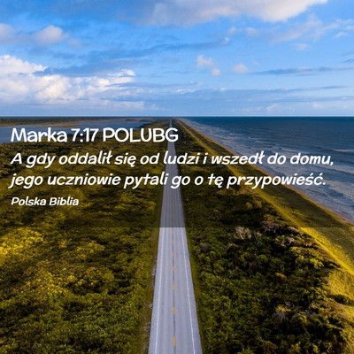 Picture 02 - Marka 7:17 POLUBG - A gdy oddalił się od ludzi i wszedł do domu, - Bible Verse Picture