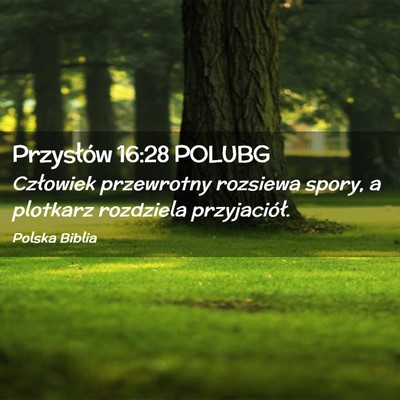 Picture 02 - Przysłów 16:28 POLUBG - Człowiek przewrotny rozsiewa spory, a plotkarz - Bible Verse Picture
