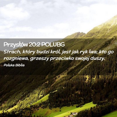 Picture 02 - Przysłów 20:2 POLUBG - Strach, który budzi król, jest jak ryk lwa; kto - Bible Verse Picture