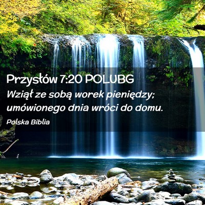 Picture 02 - Przysłów 7:20 POLUBG - Wziął ze sobą worek pieniędzy; umówionego - Bible Verse Picture