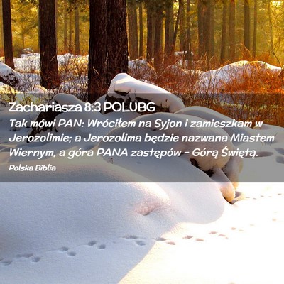 Picture 02 - Zachariasza 8:3 POLUBG - Tak mówi PAN: Wróciłem na Syjon i zamieszkam w - Bible Verse Picture