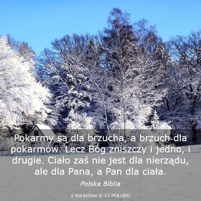 Picture 03 - 1 Koryntian 6:13 POLUBG - Pokarmy są dla brzucha, a brzuch dla pokarmów. - Bible Verse Picture