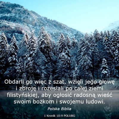 Picture 03 - 1 Kronik 10:9 POLUBG - Obdarli go więc z szat, wzięli jego głowę i - Bible Verse Picture