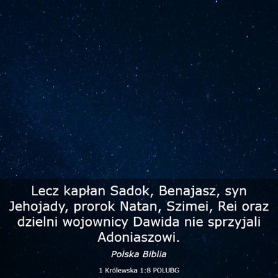 Picture 03 - 1 Królewska 1:8 POLUBG - Lecz kapłan Sadok, Benajasz, syn Jehojady, - Bible Verse Picture
