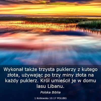Picture 03 - 1 Królewska 10:17 POLUBG - Wykonał także trzysta puklerzy z kutego złota, - Bible Verse Picture