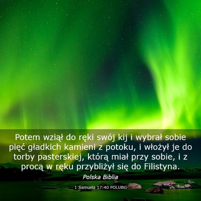 Picture 03 - 1 Samuela 17:40 POLUBG - Potem wziął do ręki swój kij i wybrał sobie - Bible Verse Picture