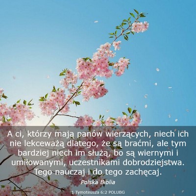 Picture 03 - 1 Tymoteusza 6:2 POLUBG - A ci, którzy mają panów wierzących, niech ich - Bible Verse Picture