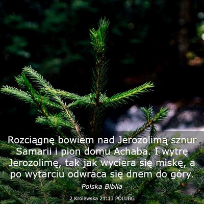 Picture 03 - 2 Królewska 21:13 POLUBG - Rozciągnę bowiem nad Jerozolimą sznur Samarii - Bible Verse Picture