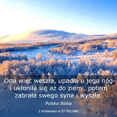 Picture 03 - 2 Królewska 4:37 POLUBG - Ona więc weszła, upadła u jego nóg i - Bible Verse Picture