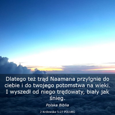 Picture 03 - 2 Królewska 5:27 POLUBG - Dlatego też trąd Naamana przylgnie do ciebie i - Bible Verse Picture