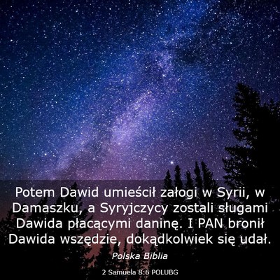 Picture 03 - 2 Samuela 8:6 POLUBG - Potem Dawid umieścił załogi w Syrii, w - Bible Verse Picture