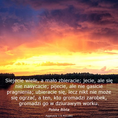 Picture 03 - Aggeusza 1:6 POLUBG - Siejecie wiele, a mało zbieracie; jecie, ale - Bible Verse Picture