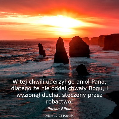 Picture 03 - Dzieje 12:23 POLUBG - W tej chwili uderzył go anioł Pana, dlatego że - Bible Verse Picture