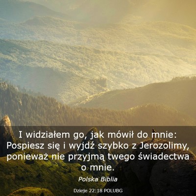 Picture 03 - Dzieje 22:18 POLUBG - I widziałem go, jak mówił do mnie: Pospiesz - Bible Verse Picture