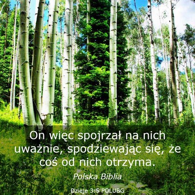 Picture 03 - Dzieje 3:5 POLUBG - On więc spojrzał na nich uważnie, - Bible Verse Picture