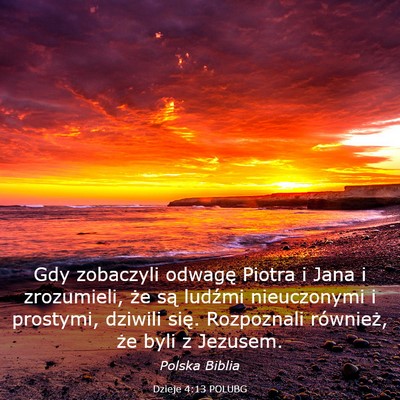 Picture 03 - Dzieje 4:13 POLUBG - Gdy zobaczyli odwagę Piotra i Jana i zrozumieli, - Bible Verse Picture