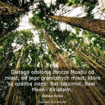 Picture 03 - Ezechiela 25:9 POLUBG - Dlatego odsłonię zbocze Moabu od miast, od jego - Bible Verse Picture