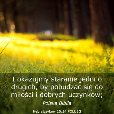 Picture 03 - Hebrajczyków 10:24 POLUBG - I okazujmy staranie jedni o drugich, by pobudzać - Bible Verse Picture