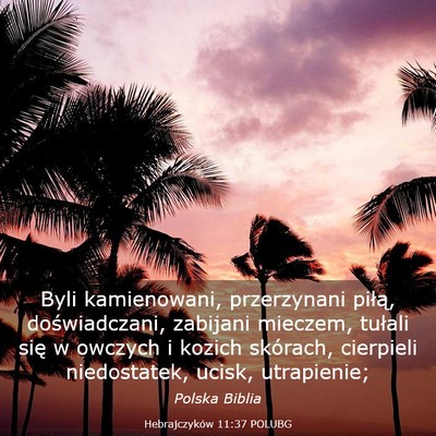Picture 03 - Hebrajczyków 11:37 POLUBG - Byli kamienowani, przerzynani piłą, - Bible Verse Picture