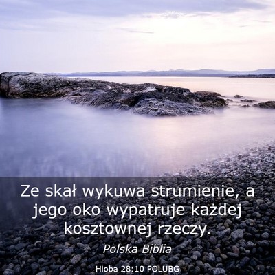 Picture 03 - Hioba 28:10 POLUBG - Ze skał wykuwa strumienie, a jego oko wypatruje - Bible Verse Picture