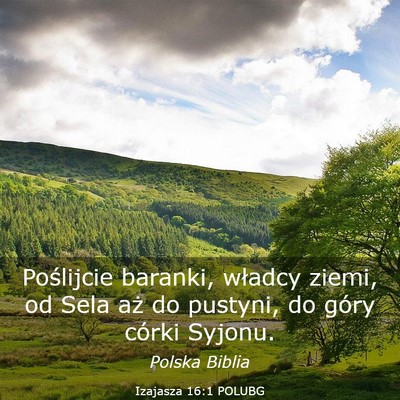 Picture 03 - Izajasza 16:1 POLUBG - Poślijcie baranki, władcy ziemi, od Sela aż do - Bible Verse Picture