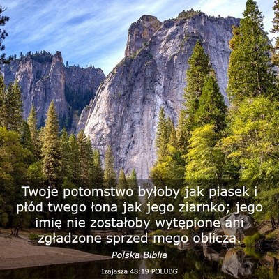 Picture 03 - Izajasza 48:19 POLUBG - Twoje potomstwo byłoby jak piasek i płód twego - Bible Verse Picture