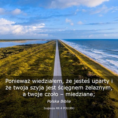 Picture 03 - Izajasza 48:4 POLUBG - Ponieważ wiedziałem, że jesteś uparty i że - Bible Verse Picture