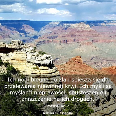 Picture 03 - Izajasza 59:7 POLUBG - Ich nogi biegną do zła i spieszą się do - Bible Verse Picture