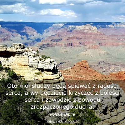 Picture 03 - Izajasza 65:14 POLUBG - Oto moi słudzy będą śpiewać z radości - Bible Verse Picture
