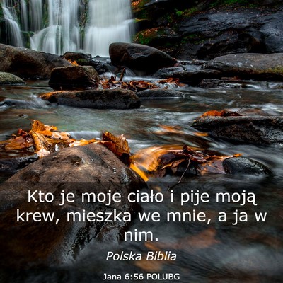 Picture 03 - Jana 6:56 POLUBG - Kto je moje ciało i pije moją krew, mieszka we - Bible Verse Picture