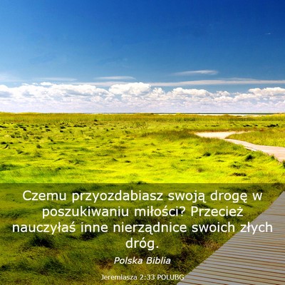 Picture 03 - Jeremiasza 2:33 POLUBG - Czemu przyozdabiasz swoją drogę w poszukiwaniu - Bible Verse Picture