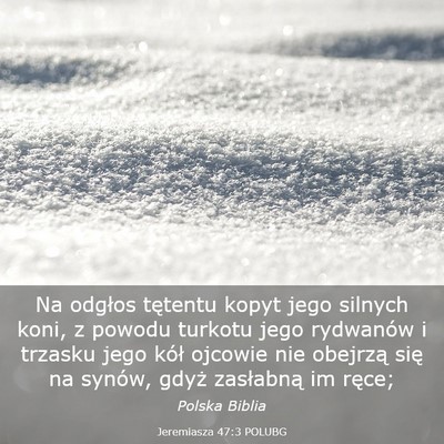 Picture 03 - Jeremiasza 47:3 POLUBG - Na odgłos tętentu kopyt jego silnych koni, z - Bible Verse Picture