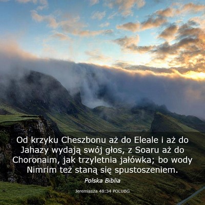 Picture 03 - Jeremiasza 48:34 POLUBG - Od krzyku Cheszbonu aż do Eleale i aż do Jahazy - Bible Verse Picture