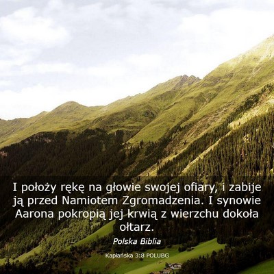 Picture 03 - Kapłańska 3:8 POLUBG - I położy rękę na głowie swojej ofiary, i - Bible Verse Picture