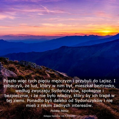 Picture 03 - Księga Sędziów 18:7 POLUBG - Poszło więc tych pięciu mężczyzn i przybyli - Bible Verse Picture