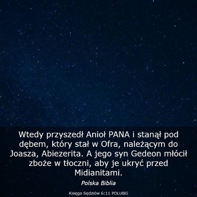 Picture 03 - Księga Sędziów 6:11 POLUBG - Wtedy przyszedł Anioł PANA i stanął pod - Bible Verse Picture