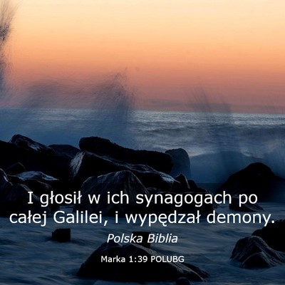 Picture 03 - Marka 1:39 POLUBG - I głosił w ich synagogach po całej Galilei, i - Bible Verse Picture