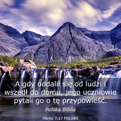 Picture 03 - Marka 7:17 POLUBG - A gdy oddalił się od ludzi i wszedł do domu, - Bible Verse Picture