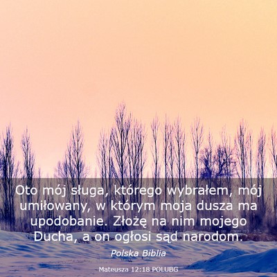 Picture 03 - Mateusza 12:18 POLUBG - Oto mój sługa, którego wybrałem, mój - Bible Verse Picture