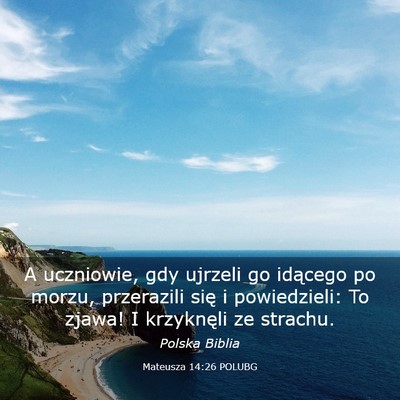 Picture 03 - Mateusza 14:26 POLUBG - A uczniowie, gdy ujrzeli go idącego po morzu, - Bible Verse Picture