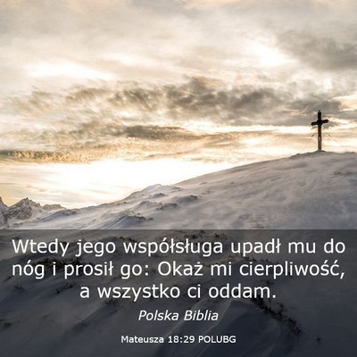 Picture 03 - Mateusza 18:29 POLUBG - Wtedy jego współsługa upadł mu do nóg i - Bible Verse Picture
