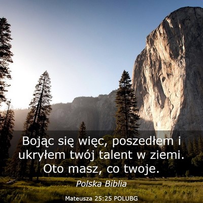Picture 03 - Mateusza 25:25 POLUBG - Bojąc się więc, poszedłem i ukryłem twój - Bible Verse Picture