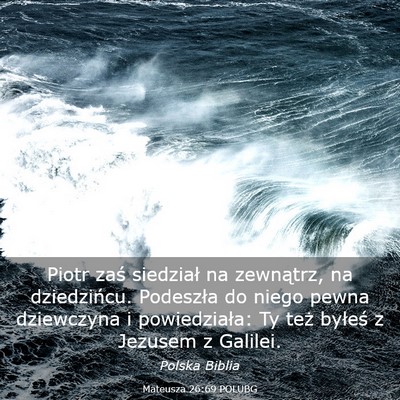Picture 03 - Mateusza 26:69 POLUBG - Piotr zaś siedział na zewnątrz, na - Bible Verse Picture