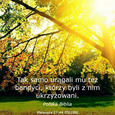 Picture 03 - Mateusza 27:44 POLUBG - Tak samo urągali mu też bandyci, którzy byli z - Bible Verse Picture