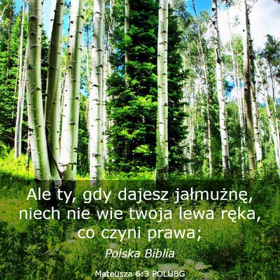 Picture 03 - Mateusza 6:3 POLUBG - Ale ty, gdy dajesz jałmużnę, niech nie wie - Bible Verse Picture